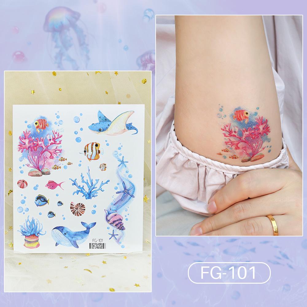 Adesivi Tatuaggio Farfalla Cartone Animato Glitter Impermeabili Principessa dell'Oceano - Trucco Temporaneo Viso a Lunga Durata