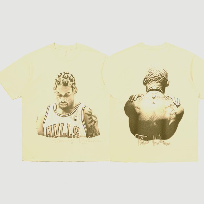 High Quality Men T-Shirts Rodman Print Cotton Round Neck Short Sleeve Hip Hop Fashion Streetwear Mens Oversized Tees TShirt 2025