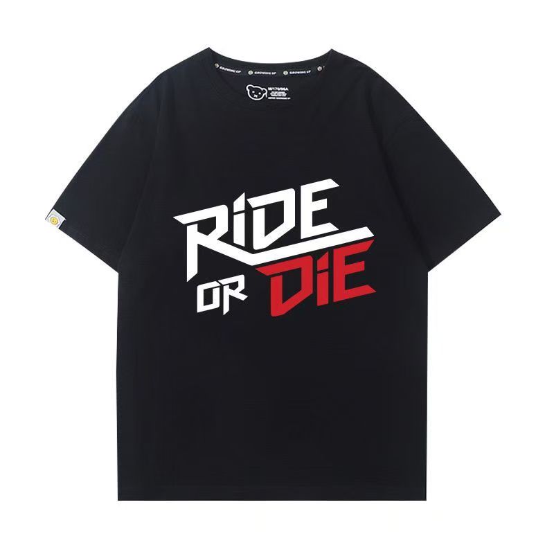 

Ride or Die Black TShirt Mens Short Sleeve Tee with Bold White Red Graphic Streetwear Style for Racing Motorcycle Enthusiasts 4XL