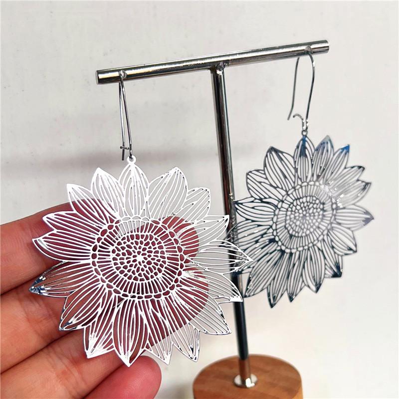 Sunflower Pendant Earrings With Alloy Geometric Design For Casual Womens Jewelry