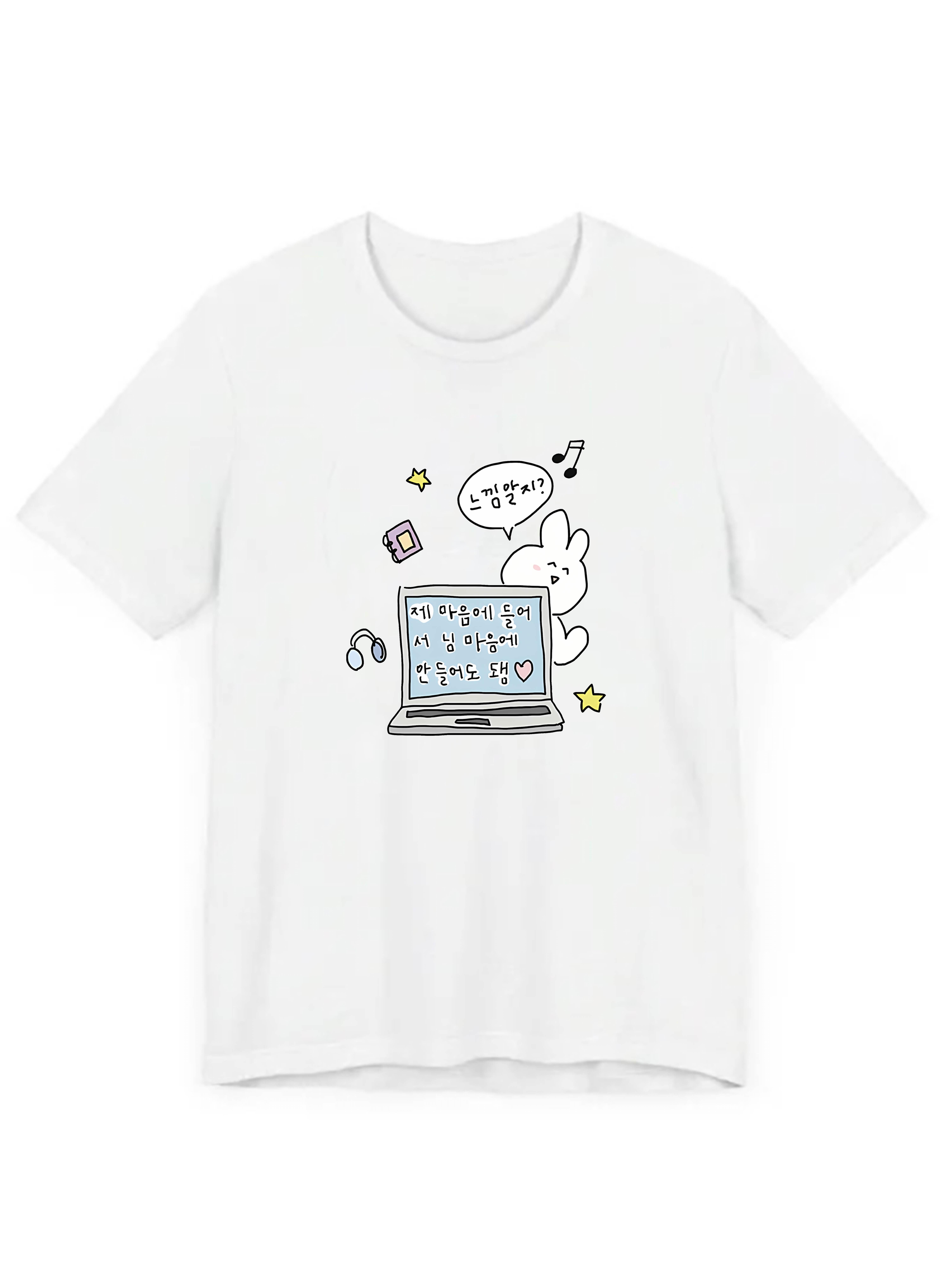Womens Graphic TShirt Cute Laptop Korean Text Bunny Ears Harajuku Sleeve Casual Clothing Street Tops Tees Aesthetic Clothes S