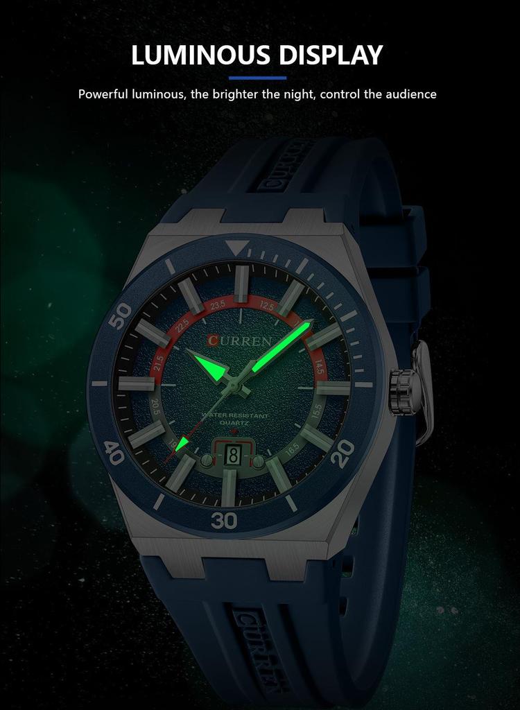 CURREN 8491 Men's Waterproof Quartz Watch with Rubber Strap and Calendar