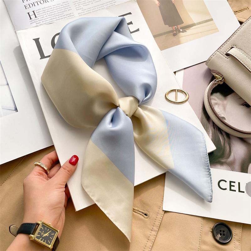 Fashion Flower Print Satin Square Silk Scarf for Women Hand Bag Wrist Wraps Lady Scarves Shawl Design Neckerchief Foulard