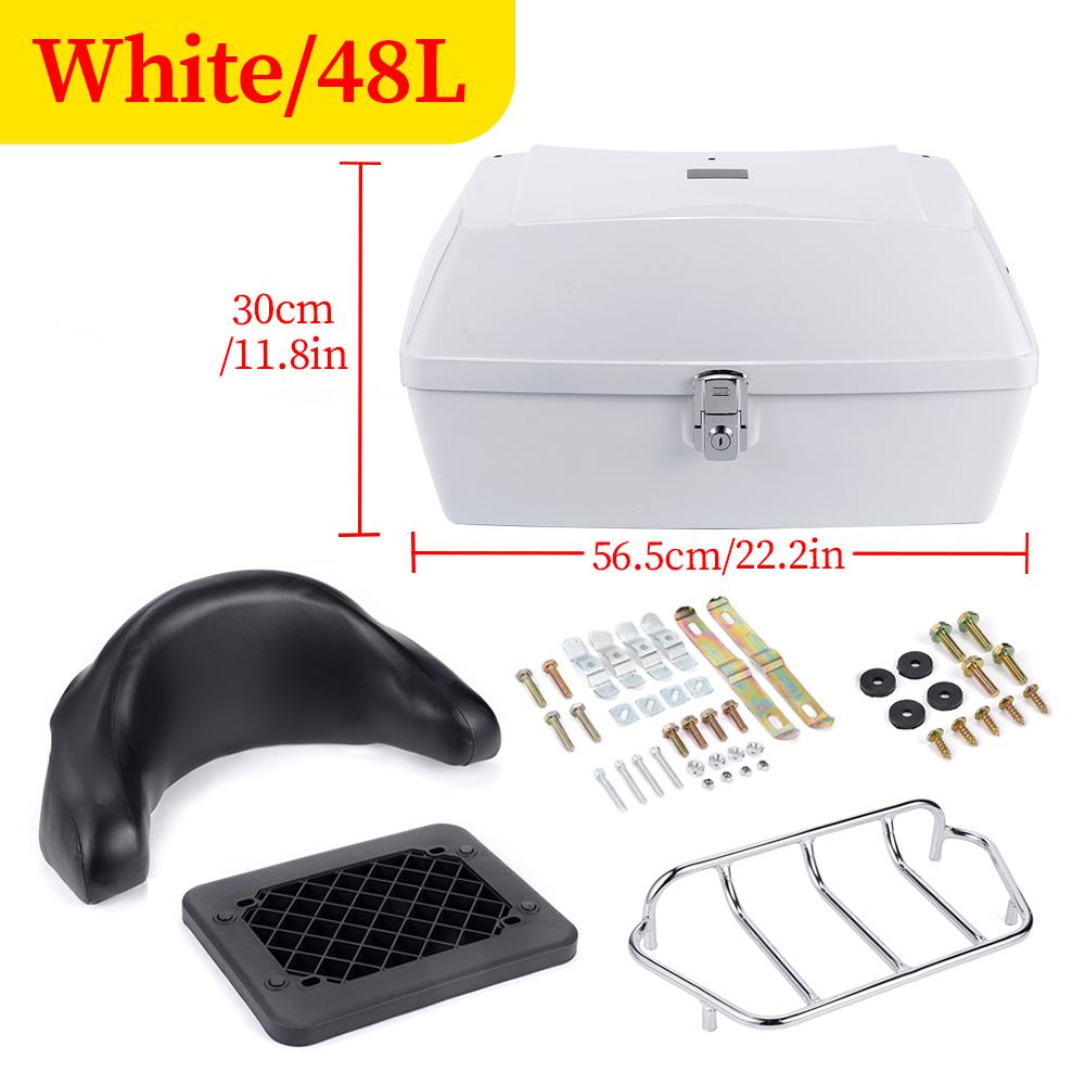 48L Motorcycle Trunk Rear Storage Box Tail Luggage Trunk Case Toolbox w/Backrest Pad Scooter Motorbike Universal
