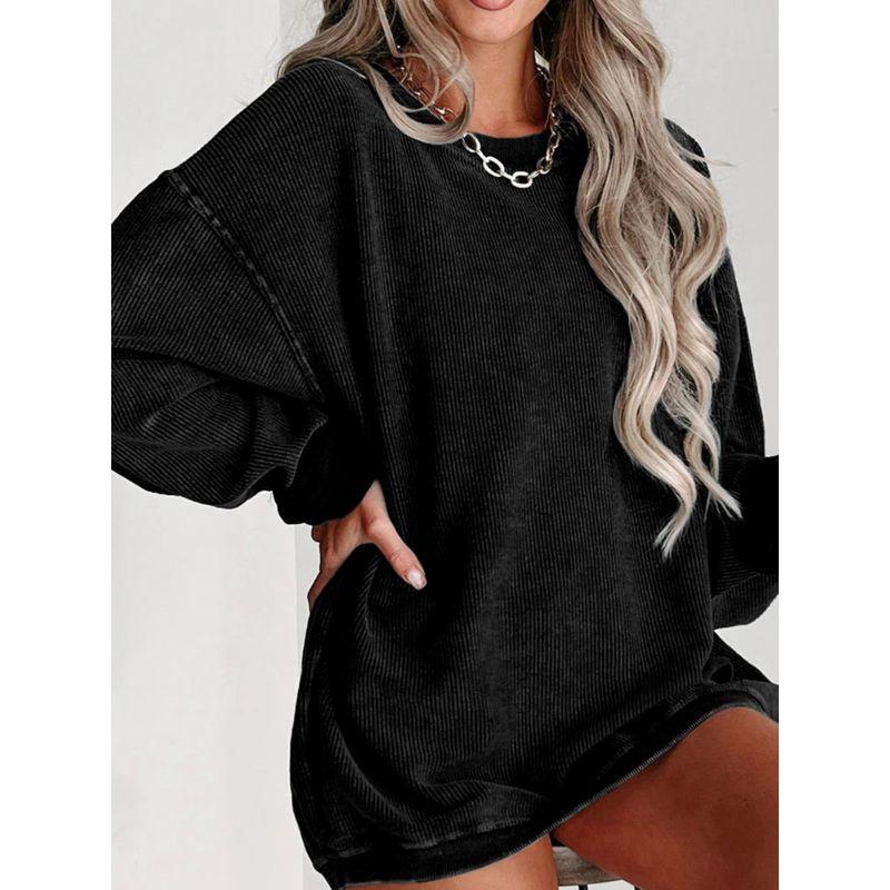 Fall and Winter New Arrival Student Crew Neck Loose Pullover Pure Color Drop-Shoulder Long-Sleeve Casual Mid Length Long Length Sweatshirt Outwear