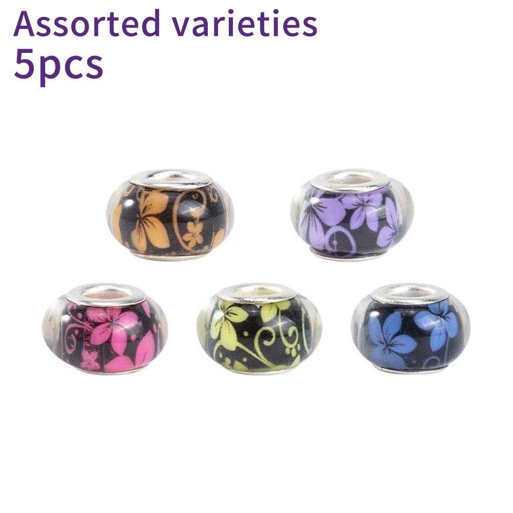 5/15/30pcs Resin Material Flower Pattern Large Hole Bead Decorative Bead Craft Bead DIY Bracelet Necklace Earrings Keychain Jewelry Accessories
