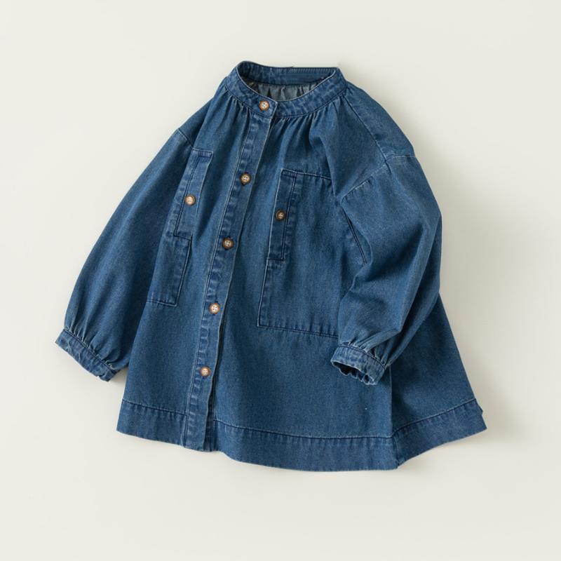 Girls Long Sleeve Dress Solid Color Denim Dress Children Spring Autumn Loose Casual Buttons Tops Dresses for Kids