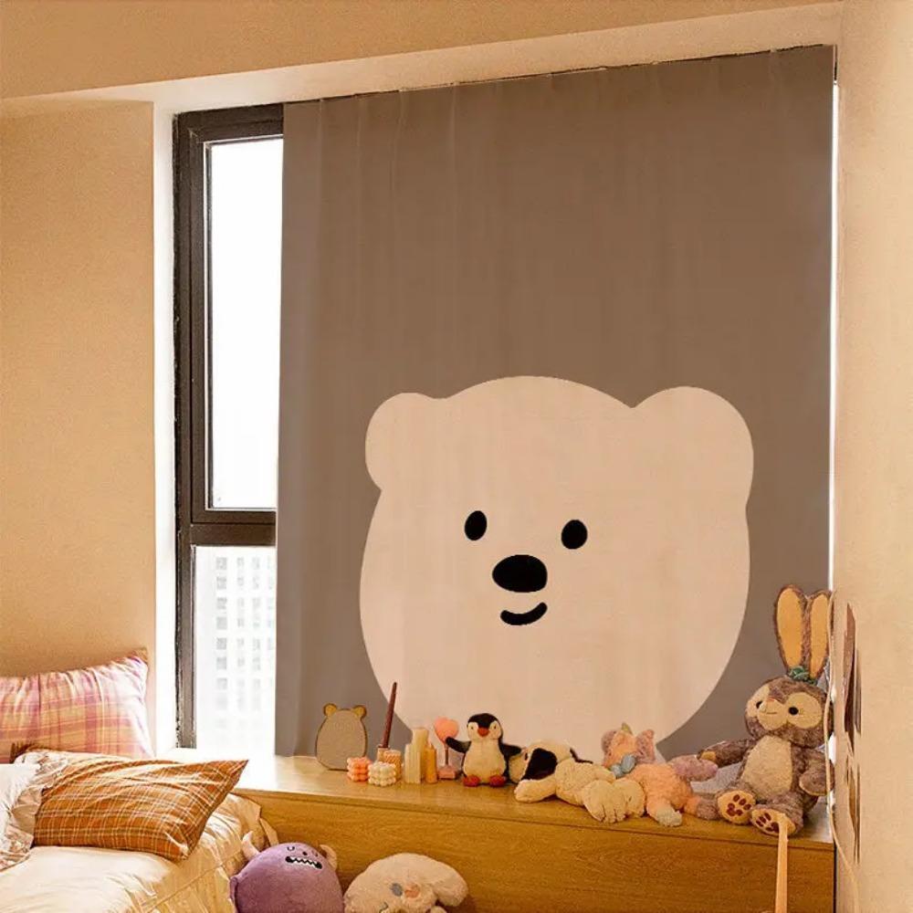 Kawaii Ins Curtain Fabric Punch-free Short Curtain Cartoon Curtains Self-adhesive Wall Cloth for Window Shading