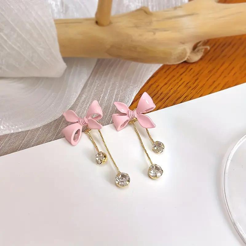 Fashionable Pink Bow Zircon Tassel Pendant For Women's Party Jewelry Earrings