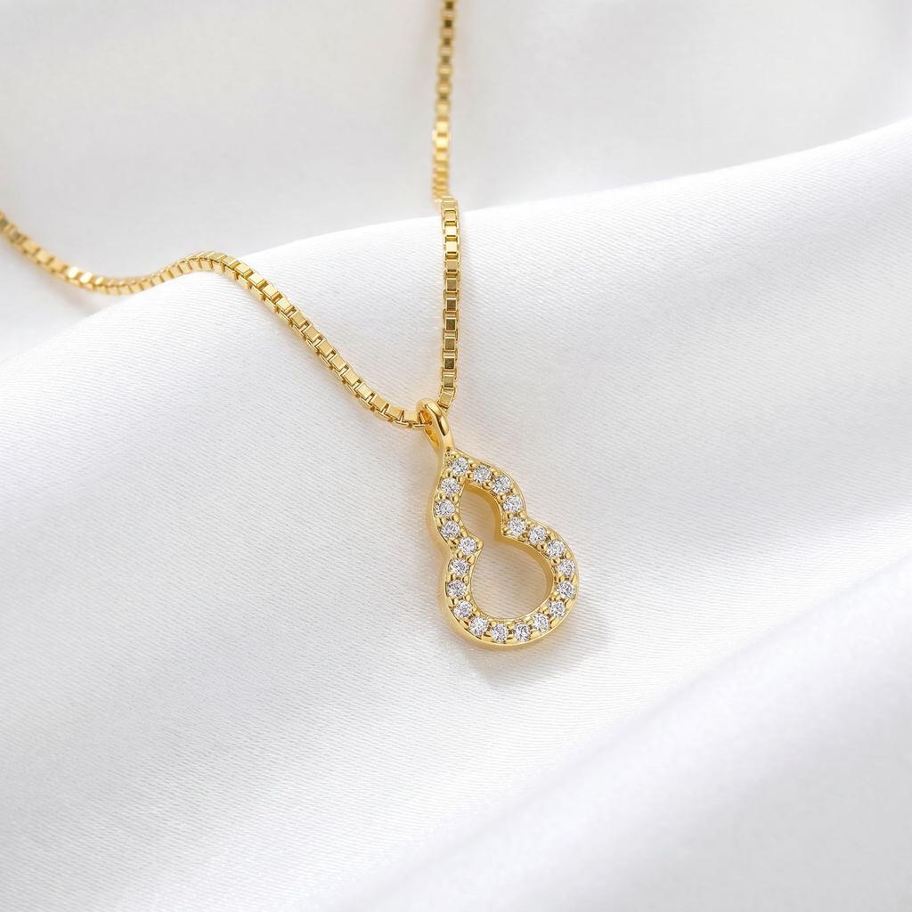 New hollow gourd necklace women's light luxury high-end sense inlaid synthetic zircon pendant fashionable and simple student jewelry wholesale