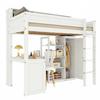 Bunk Bed with Desk and Wardrobe, Children's Bed, Fall Protection Rail, with Shelves and Four-Step Ladder, Storage, Pine+MDF+Plywood, White, 90x200cm