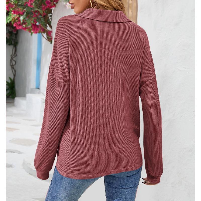 Plus Size Women's New Autumn Lapel Button Solid Color Long Sleeved Top