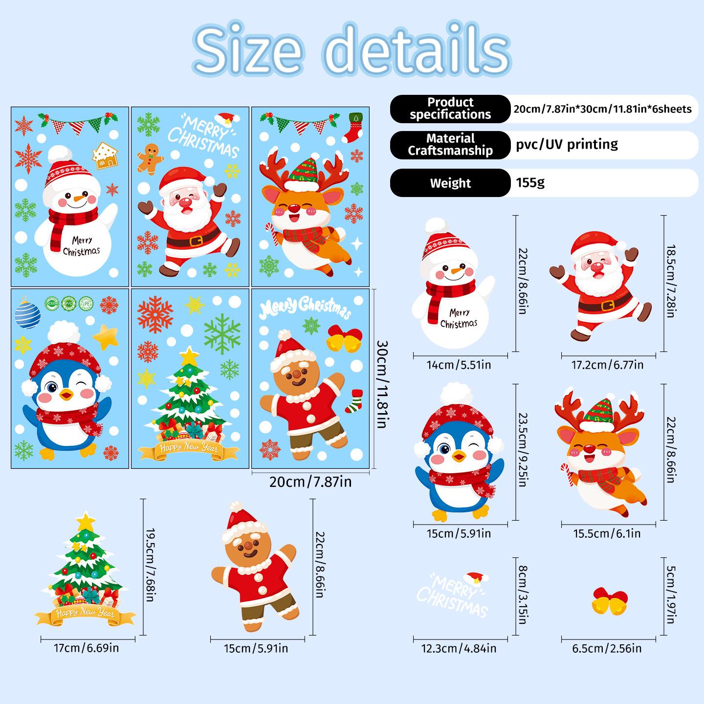 Рождественские наклейки-снежинки, Санта-Клаус, Рождественская елка, Пингвин (статичные наклейки)