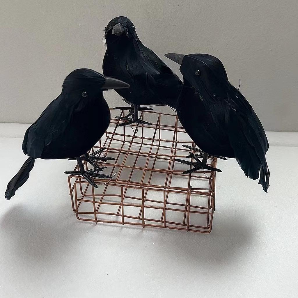 3pcs Halloween Artificial Crows, Halloween Small Statues, Black Crow Decorations, Halloween Haunted House Horror Decoration