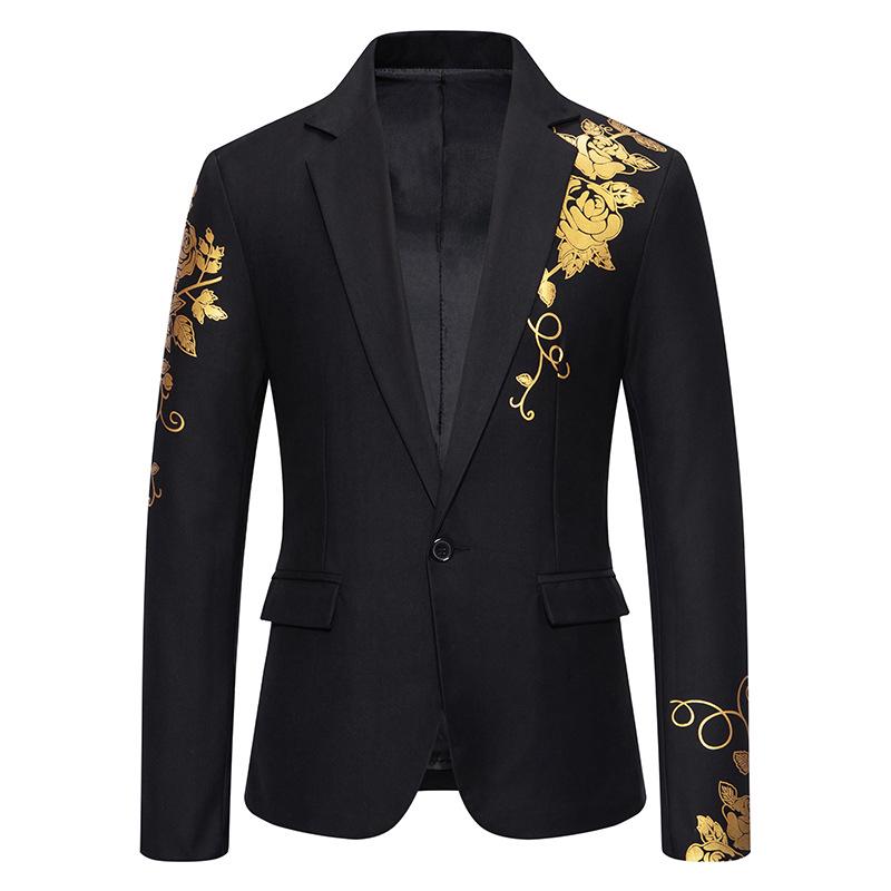 

2024 Spring Men s European Paisley Print Slim Fit Tuxedo XXL чёрный
