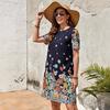 Spring/summer Floral Print Crew Neck Women's Short-sleeved Dress