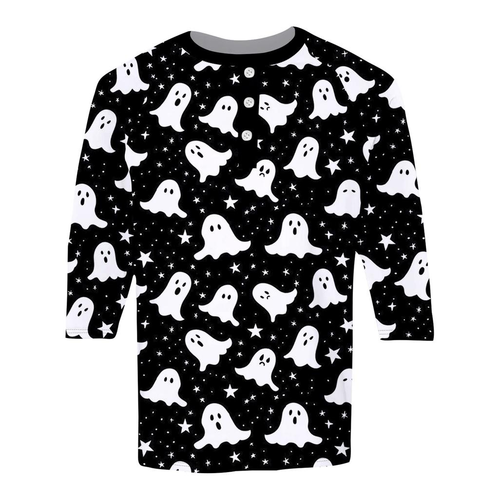 Men's Halloween Printed  Collar Three-Quarter Sleeve