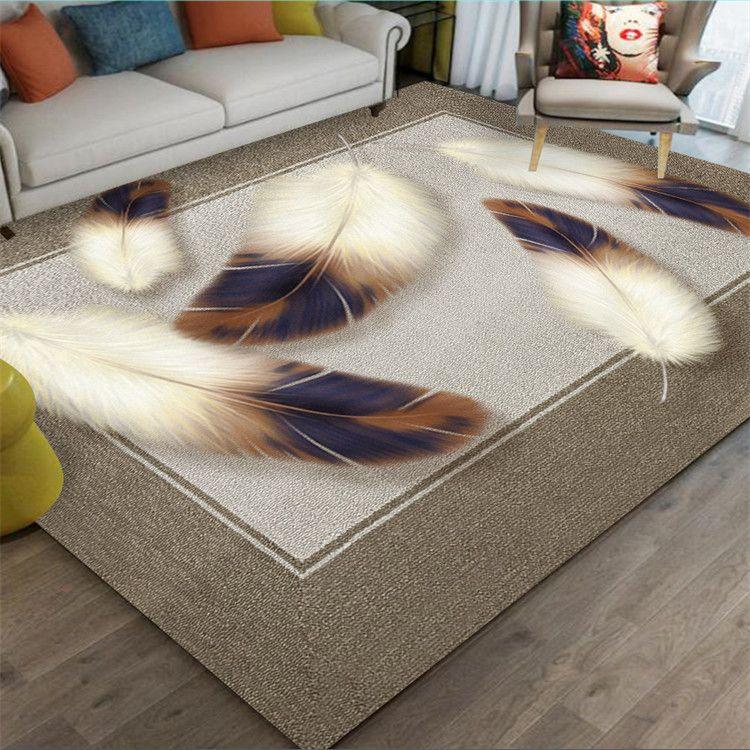 Feather Print Floor Mat Living Room Large Area Anti-Slip Carpet Bedroom Room Bedside Blanket Home Decor