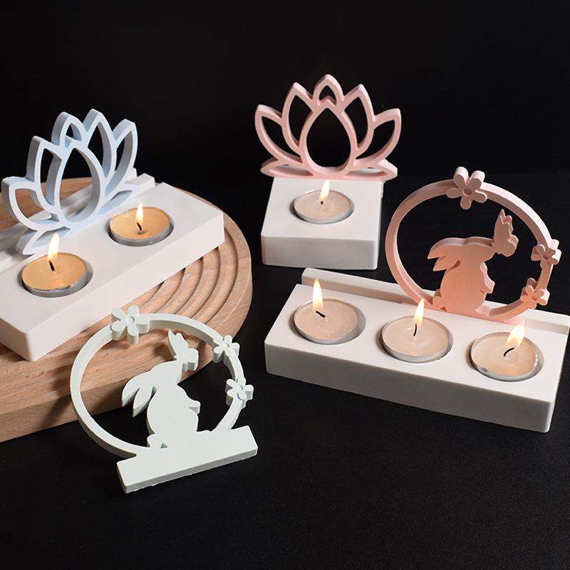 Butterfly & Rabbit Candleholder Silicone Mold with Hollow Lotus Design