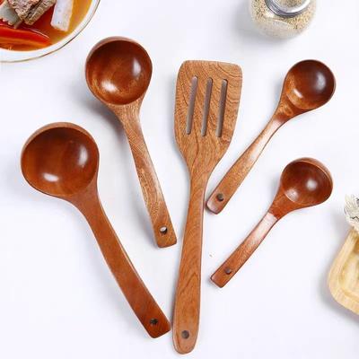 Ebony Wooden Spoon  Wooden Spoons for Cooking Kitchen Accessories Solid Wood Heat-resistant Soup Spoon Spatula Serving Spoon