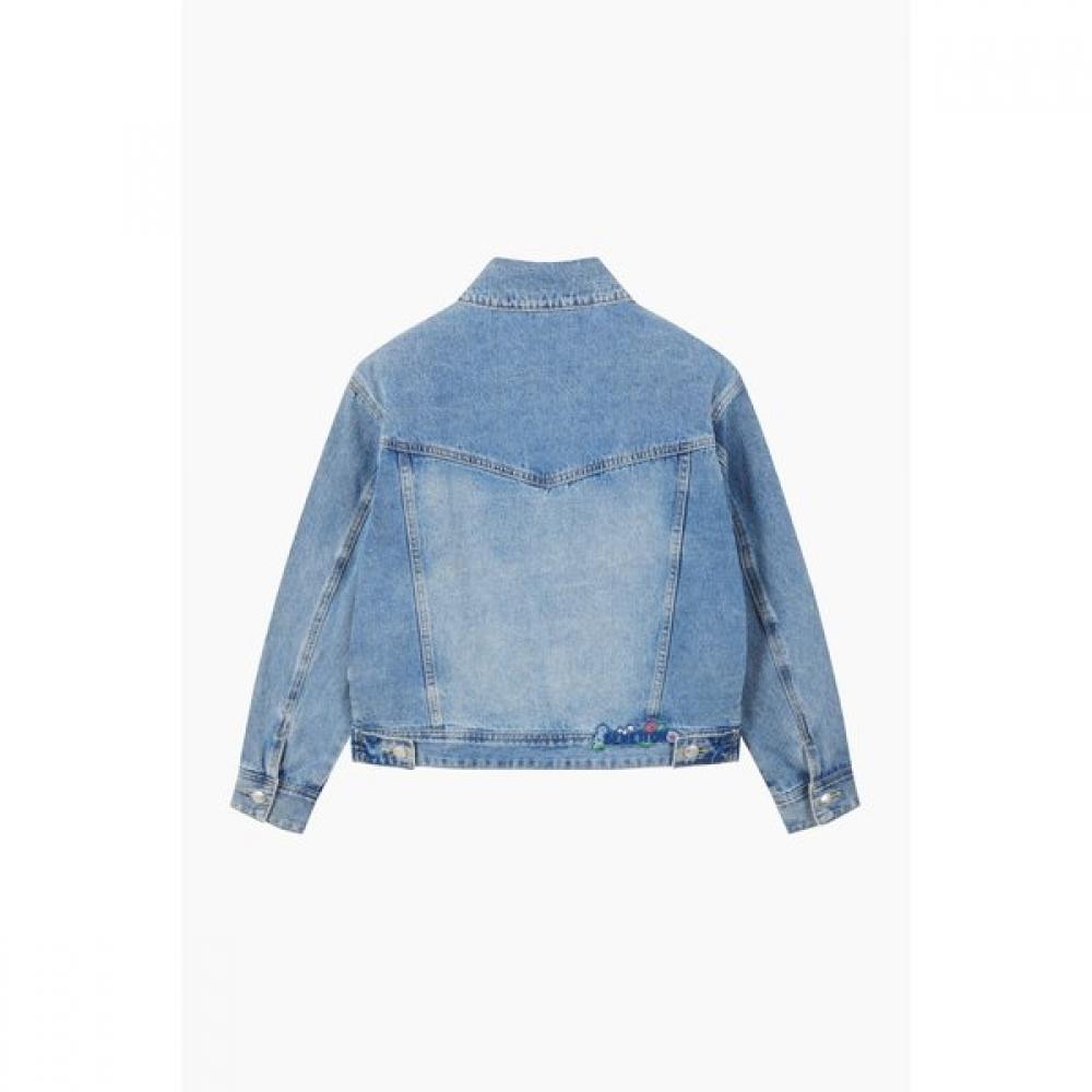 Benetton Denim Jumper With Embroidery Bajpf4611