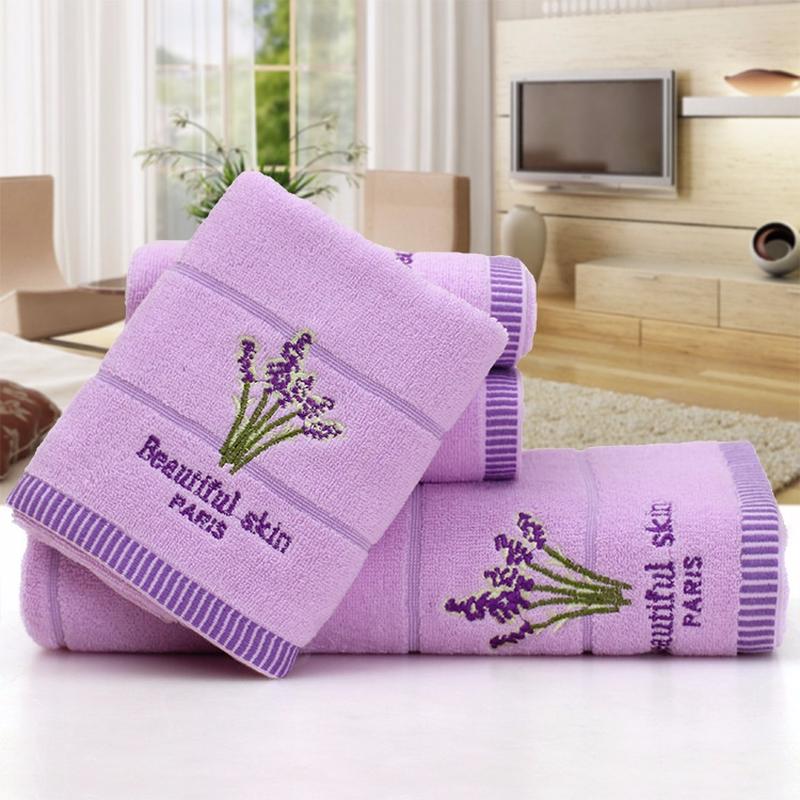 Hochwertiges Badetuch, Baumwolle, Stickerei, Lavendel, Aromatherapie, weiches Handtuch- und Lakenset, 34 x 74 cm