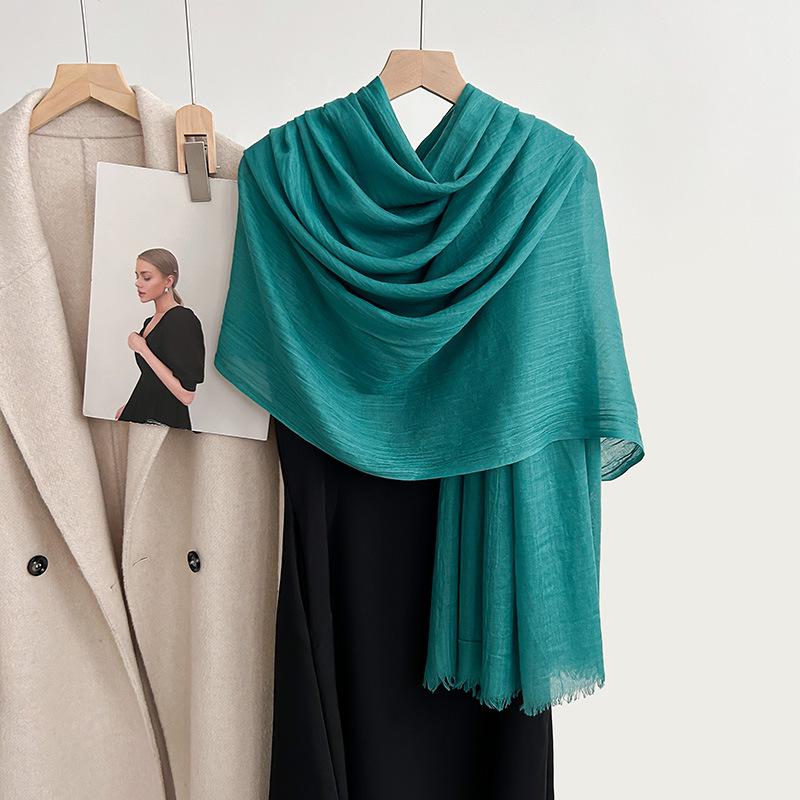 Artistic Cotton and Linen Scarf - Solid Color, Japanese & Korean Style, Women's Shawl for Air-Conditioned Rooms, Outerwear, Sun Protection