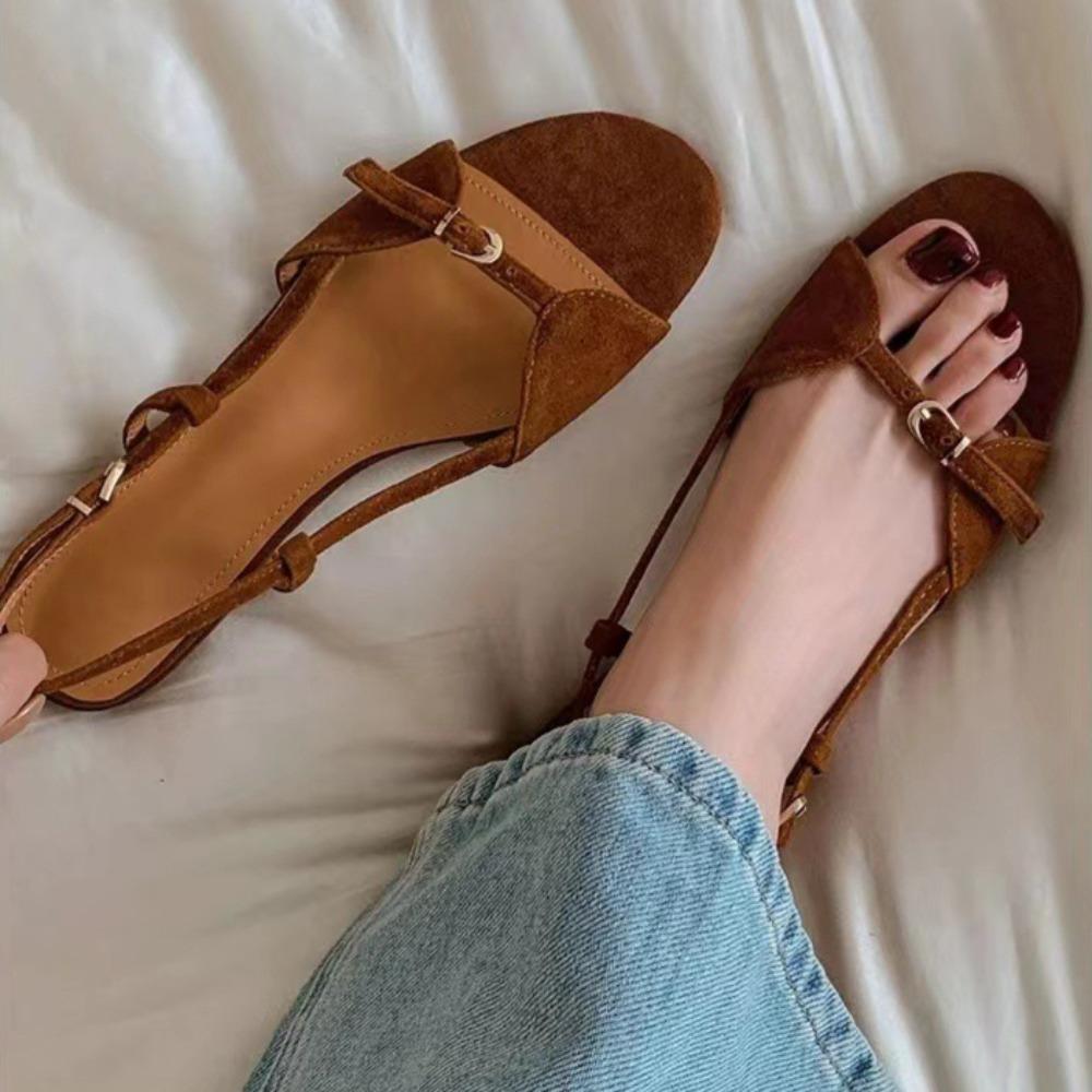 Dames Platte Sandalen Vintage Lijn met Designgevoel Open Teen Sandalen Casual Vakantie Strand Schoenen Lichte Enkele Schoenen Luxe Sandalen