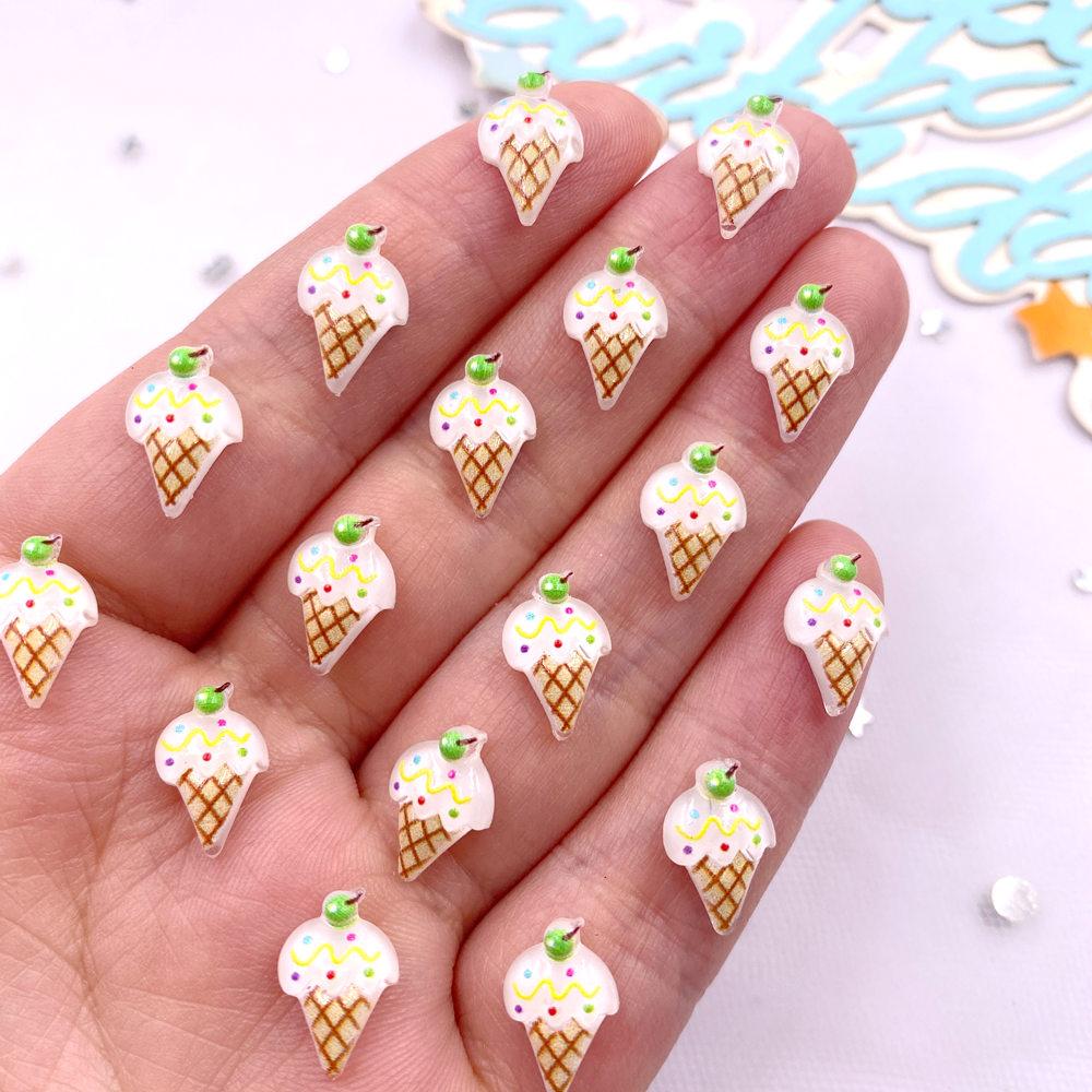 50PCS Resin Mini Colorful Strawberry Sweet Love Ice Cream Ice Cream Flatback Rhinestone DIY Nail Art Scrapbook Craft Accessories