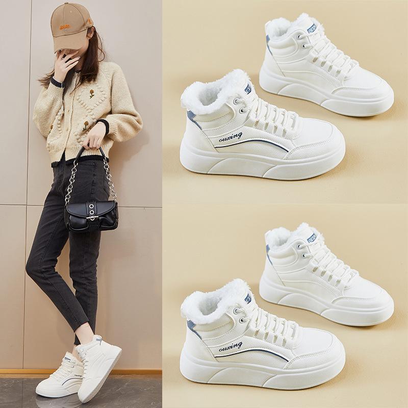 Women's Winter Warm Chunky Platform Sneakers Non-Slip Snow Boots With Faux Fur Lined Lace-Up Tennis Walking Shoes for Women Comfortable Short Booties