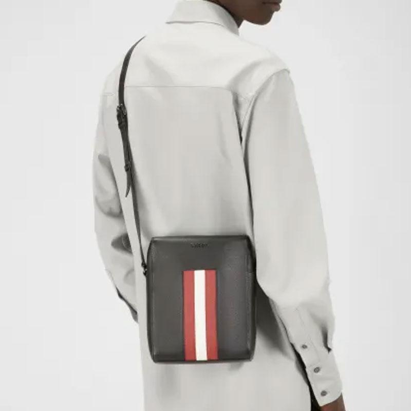 Bally Business Casual Striped Leather Shoulder Crossbody Bag Men Bags Black 6236783