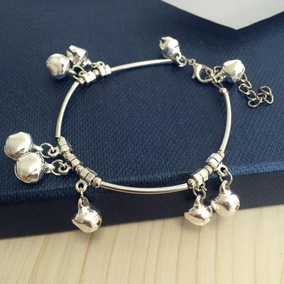 Vintage Fashion Tibetan Silver Bracelet Bohemian Cute Super Many Bells Female Miao Silver Anklet Handmade Jewelry
