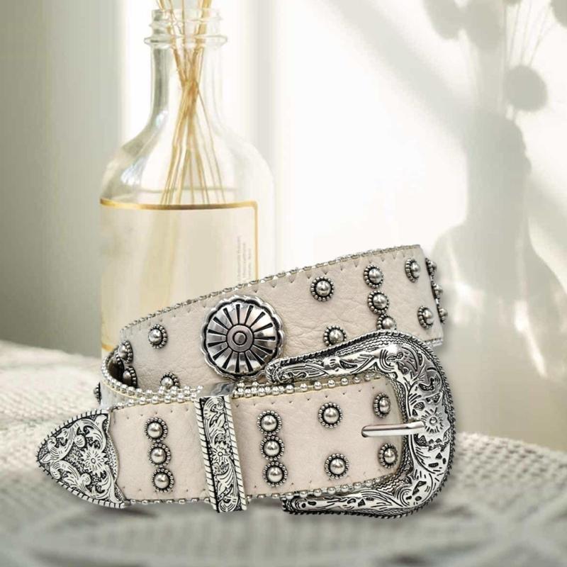 Punk Style Women's Belt Metal Decoration Soft PU Leather Strap Adjustable Sizing 4 Color Option for Casual Party Wear