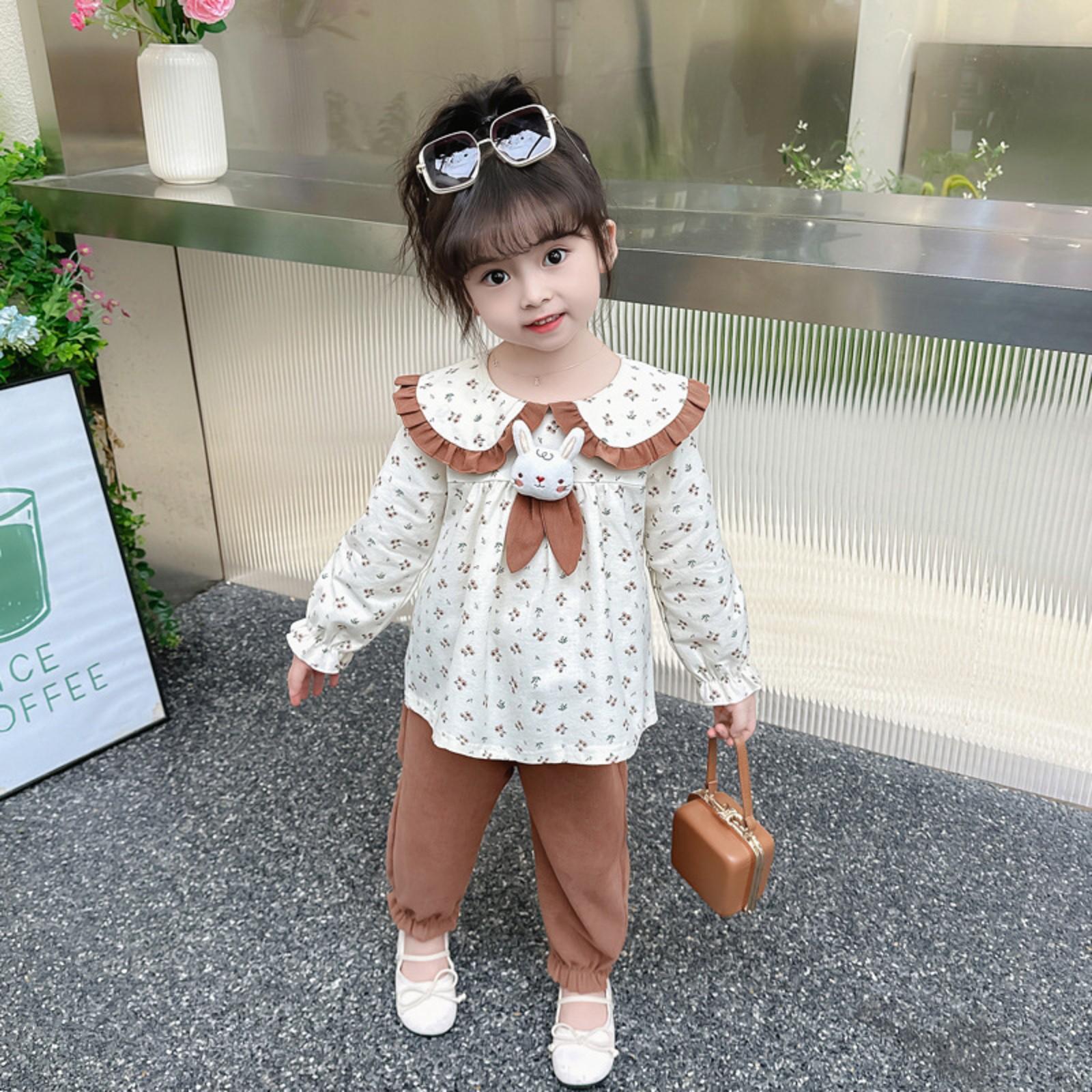 

Костюм для девочек с цветочным принтом и галстуком-зайчиком Детская одежда для девочек 100 коричневый