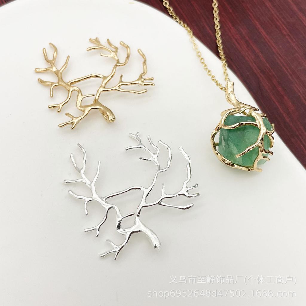 Handmade Copper Tree Branch Pendant Necklace with Crushed Stone - DIY Jewelry Accessory
