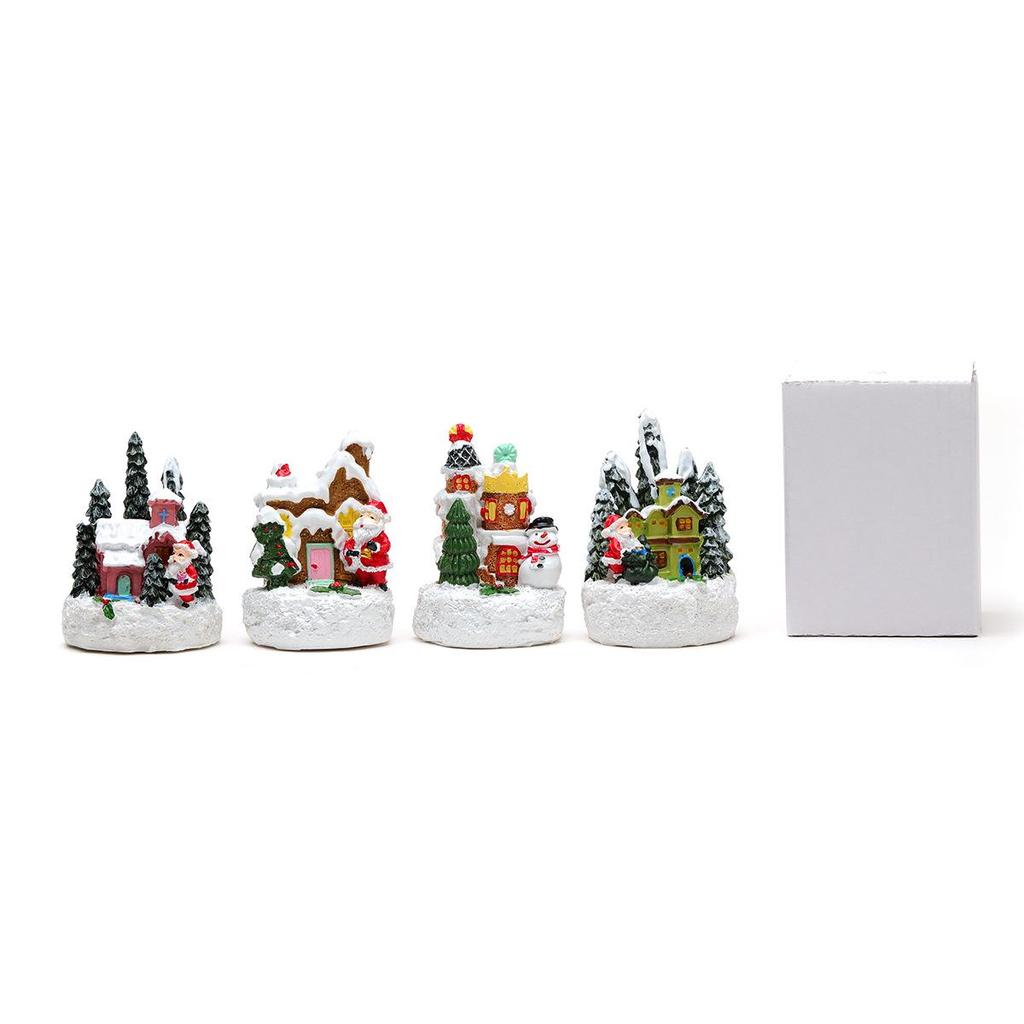 Glowing Resin Christmas House with Santa & Snowman Ornament