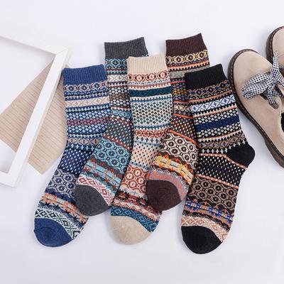 5 Paires de Chaussettes Mi-Mollet Épaissies Chaudes Style Ethnique pour Femmes Automne et Hiver
