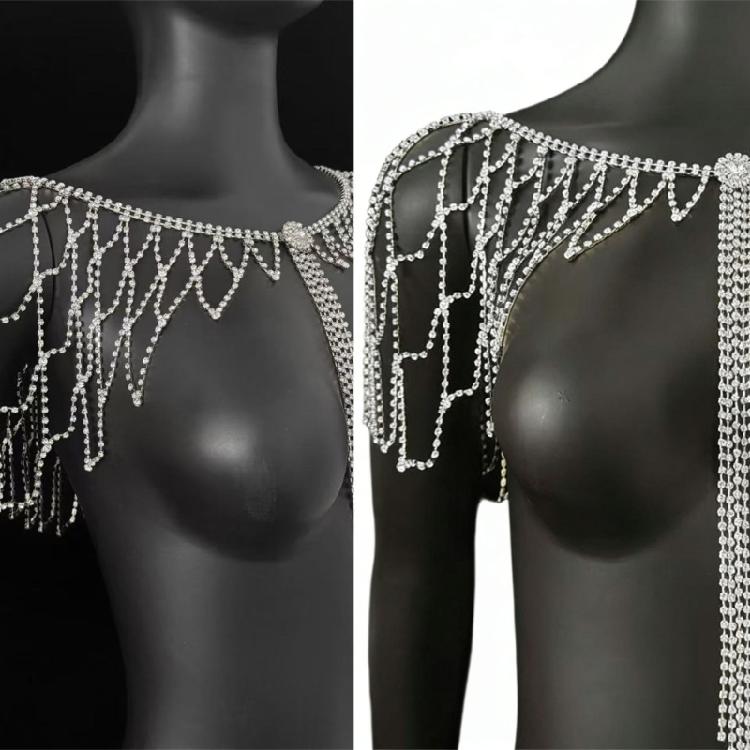 Rhinestones Embellished Fringe Design Shoulder Chain Jewelry For Bride During Wedding Ceremonies Festivities