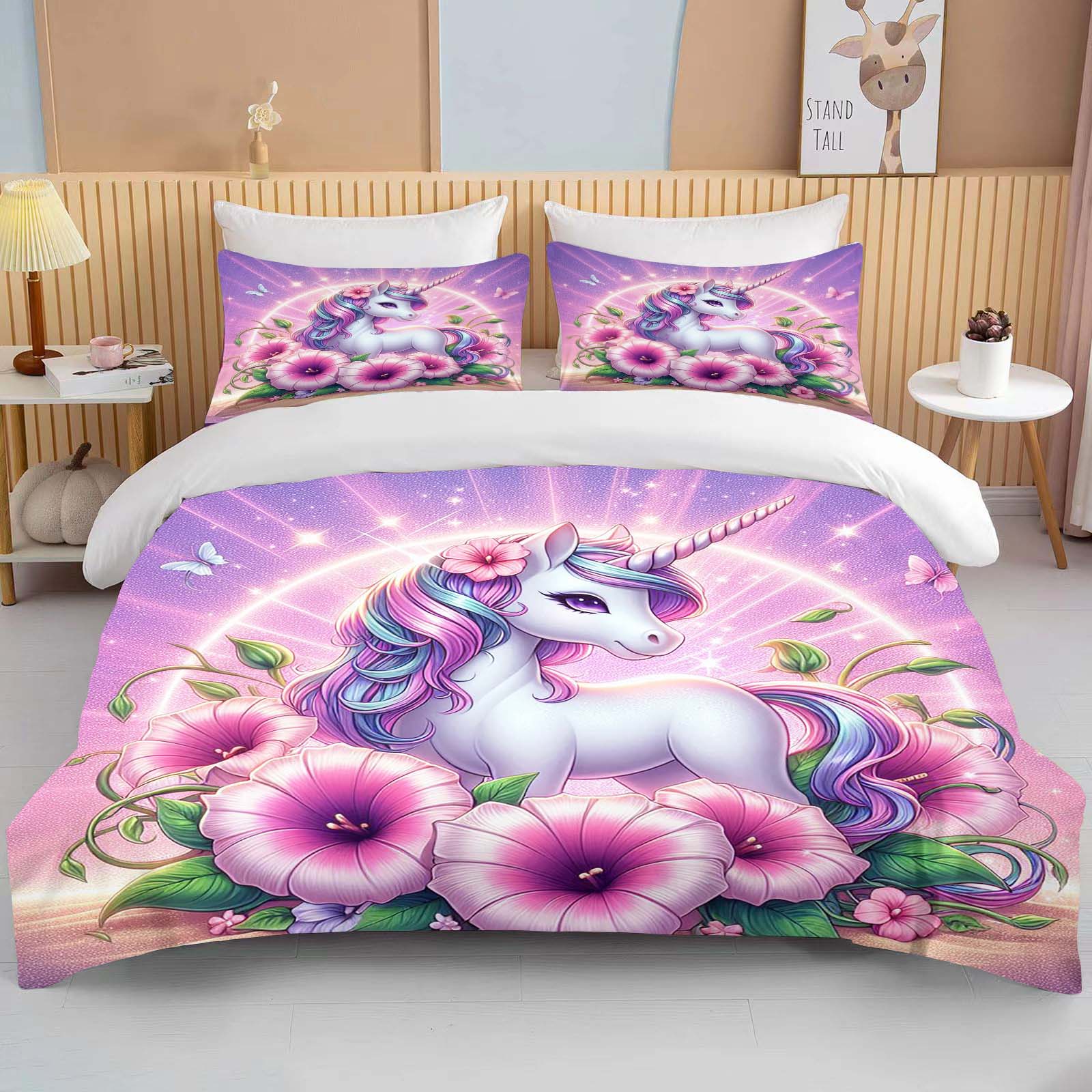

Cute Cartoon Unicorn Print Bedding Set Duvet Cover 1 Duvet Cover 2 Pillowcases Adult and Children Bedding Set Luxury Grils Gift EU Twin 135X200cm&set