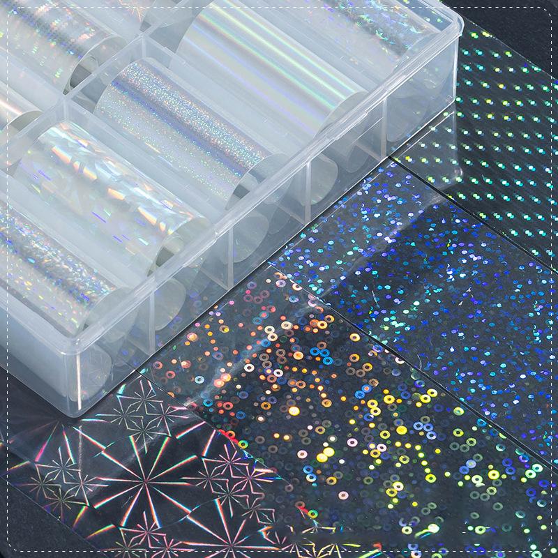 6/10 Rolls Laser Starry Sky Transfer Foils Aurora Glass Paper Foil Nail Sticker For Gel & Cat Eye Polish Transfer Decals Diy Nai