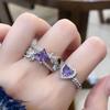 Luxury Purple Full Diamond Zircon Stacked Open Ring, High-End Niche Design Love Light Luxury Ring Woman