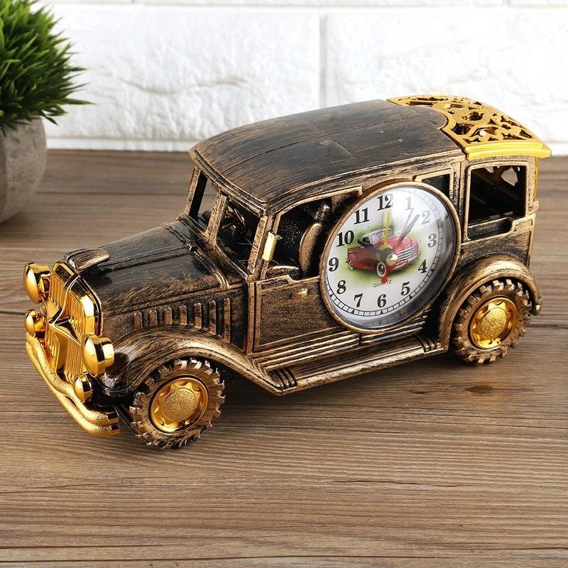 Soporte para bolígrafos multifunción Reloj despertador Coche clásico vintage Regalo para estudiantes Material escolar Organizador de escritorio Accesorios