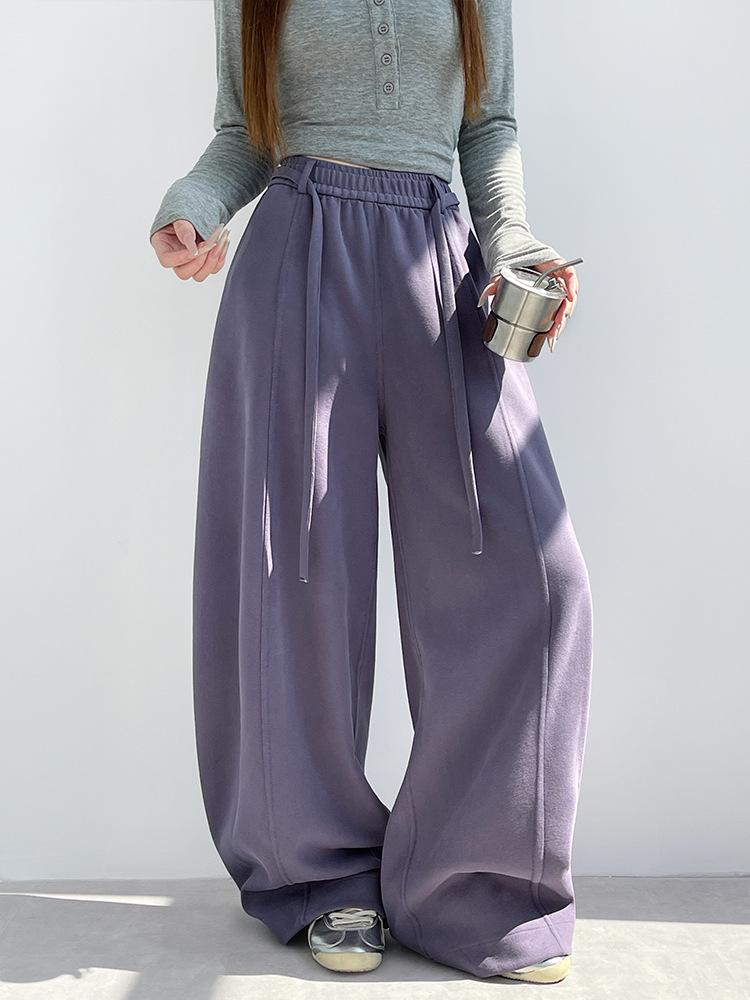 Premium Women's Cotton Wide-Leg Drawstring Pants - Versatile Fall/Winter Casual Wear
