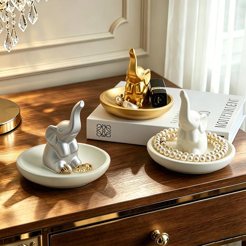 Cute Elephant Resin Jewelry Ring Holder Trinket Dish Decorative Tray for Rings Earrings Necklaces Home Vanity Tabletop Display