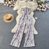 Spring and Summer New Holiday Travel Hot Street Tie-Dye Sling Fashion Chiffon Drape Halter Wide Leg One-Piece Long Pants