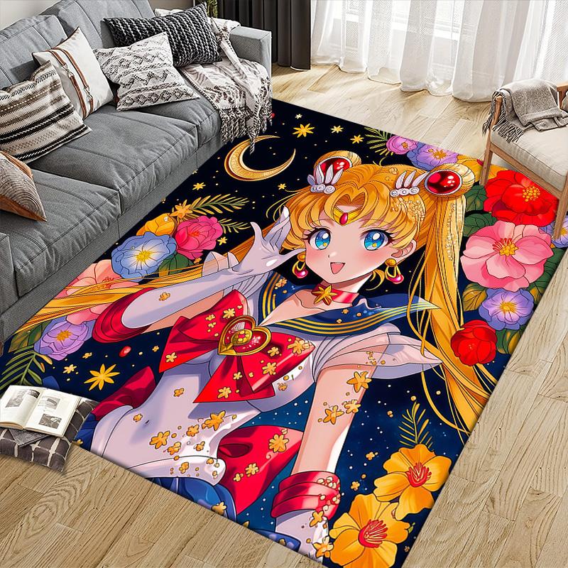 Sailor Moon2 Flannel Pattern Square Carpet,Area Rug,Carpet Rug for Living Room Bedroom Sofa Playroom Decor,Non-slip Floor Mat