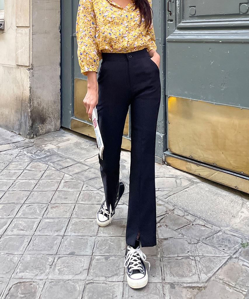Ppaeppae Domestic Hidden Elastic Front Slit Slacks