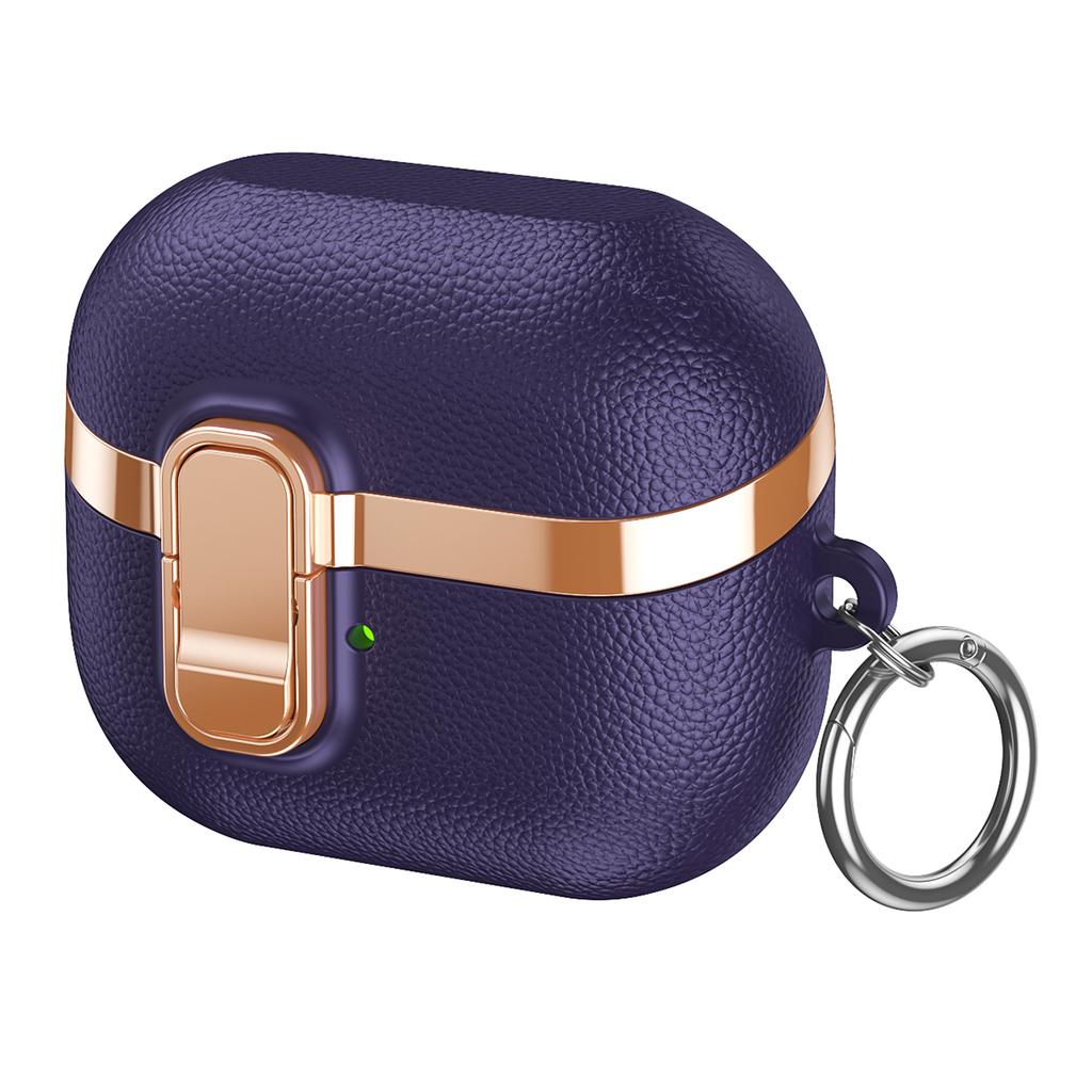 Für Samsung Galaxy Buds3 / Buds3 Pro Hülle Schnappverschluss Galvanisierte Litschi-Textur TPU PC Ohrhörerhülle mit Karabiner