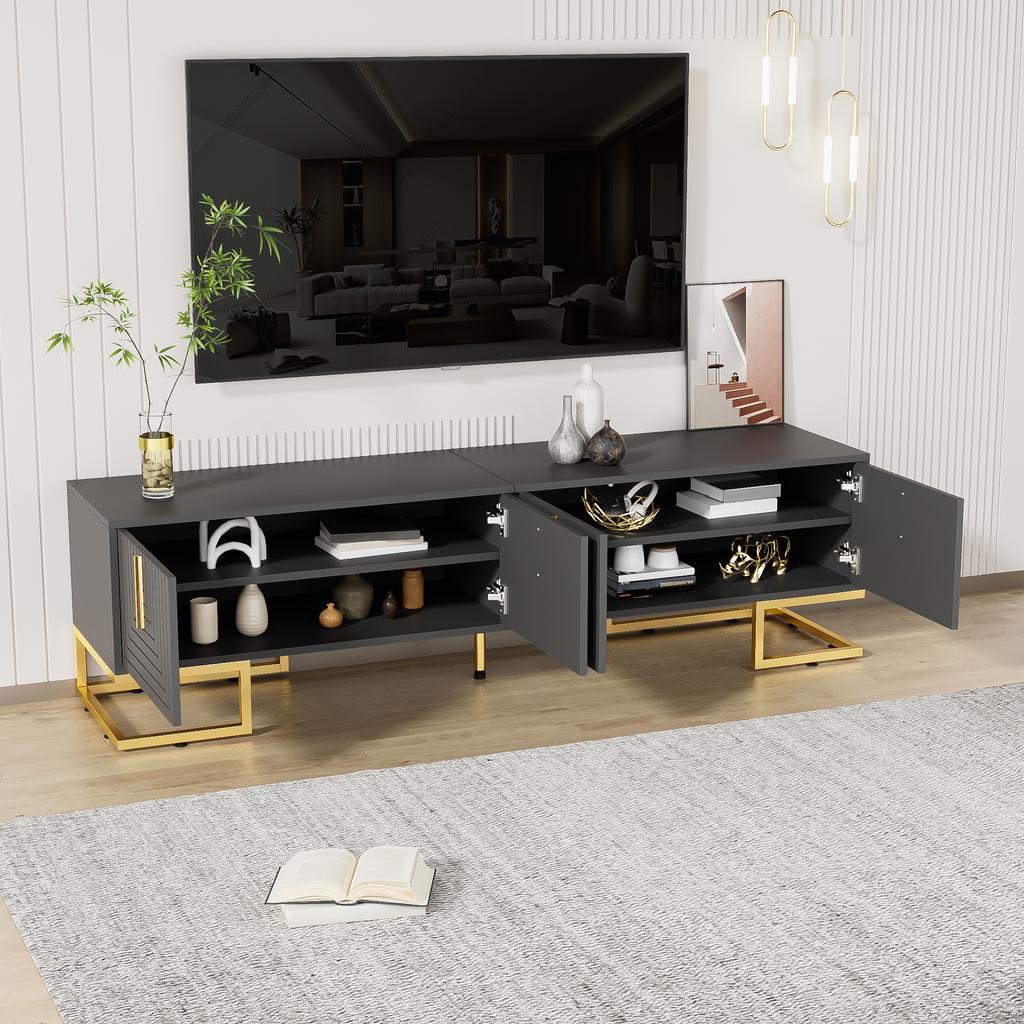 TV Cabinet, Lowboard with Textured Door, TV Furniture, Golden Handles and Golden Feet. [OLD SKU: WF5308990SAA]