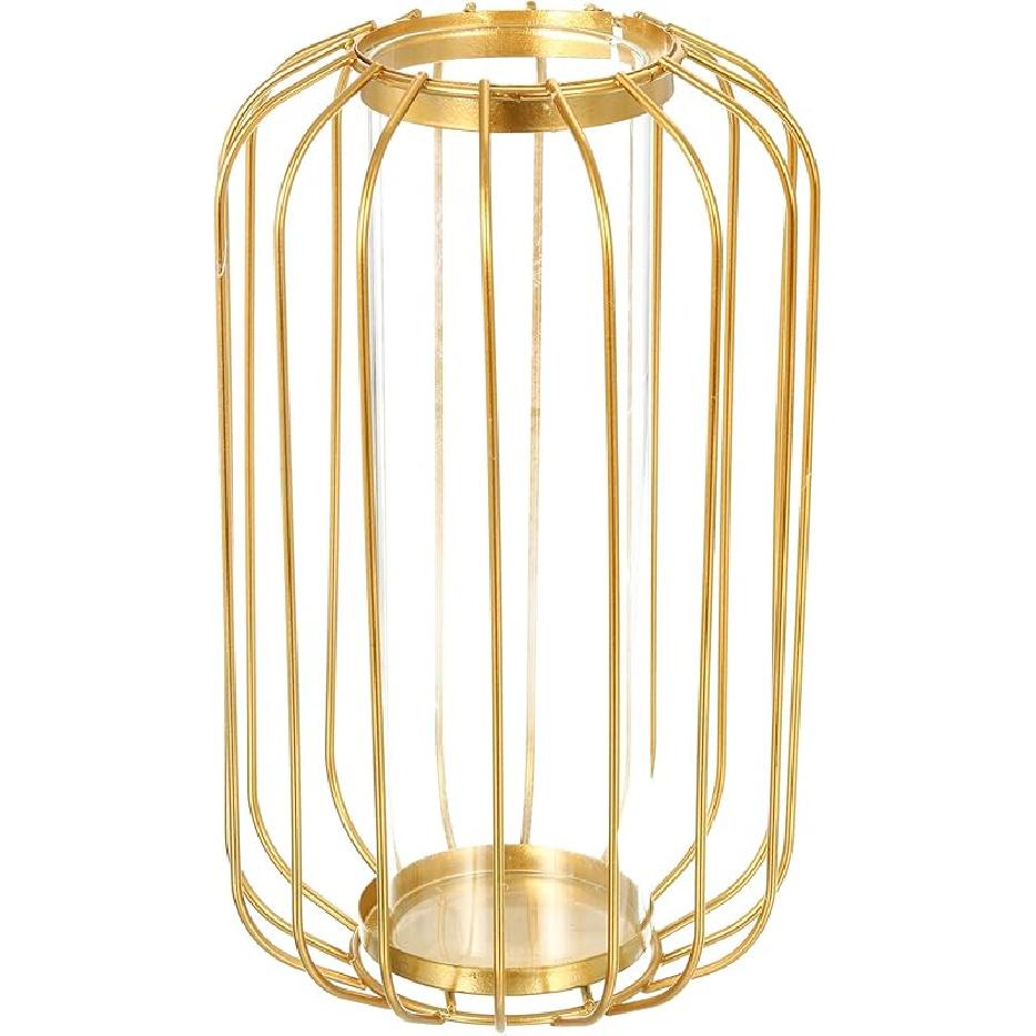 

PATIKIL 8,3 x4,7 Металлическая стойка Прозрачная ваза, Стеклянная ваза для цветов в виде пробирки Контейнер для растений Искусство Простота для декора дома, офиса, свадьбы, Золото 8.3 x4.7